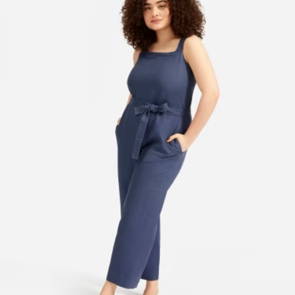 Everlane The Linen Square Neck Blue Jumpsuit Women Size 8 New Preppy Minimalist